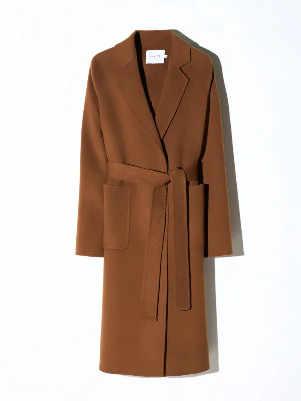 Cashmere Dames Jas Lang Double Face Jules Tabacco