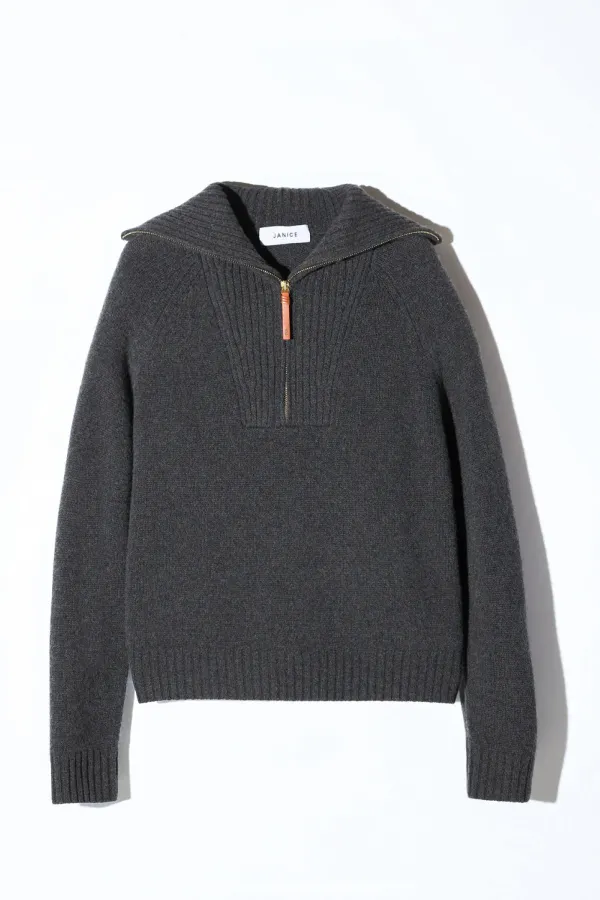 Cashmere Dames Trui Grijs Rits Yonas