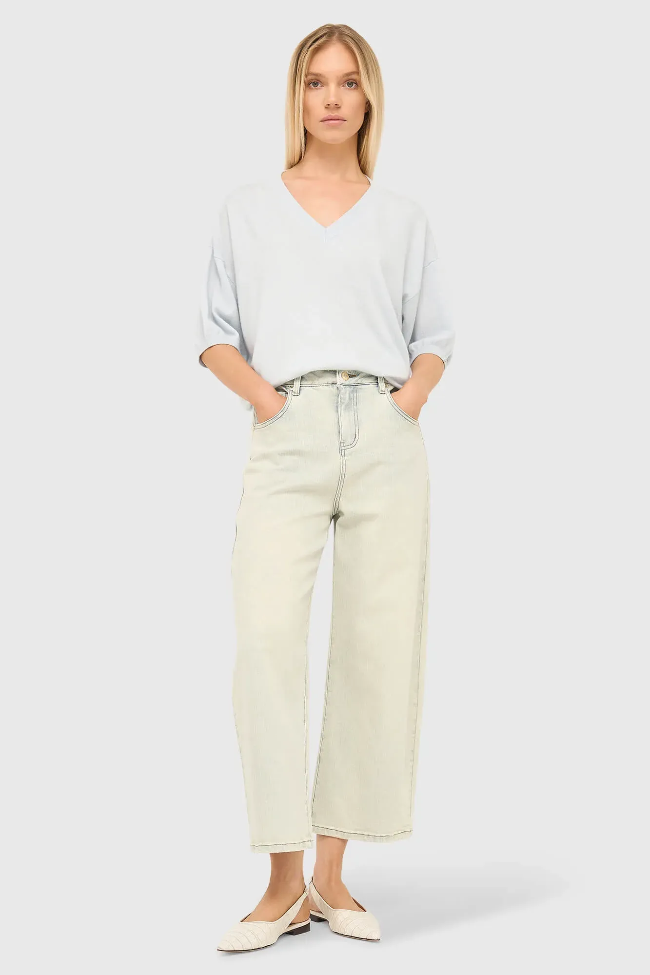 Cashmere Dames Trui V Hals Romeo Licht Blauw
