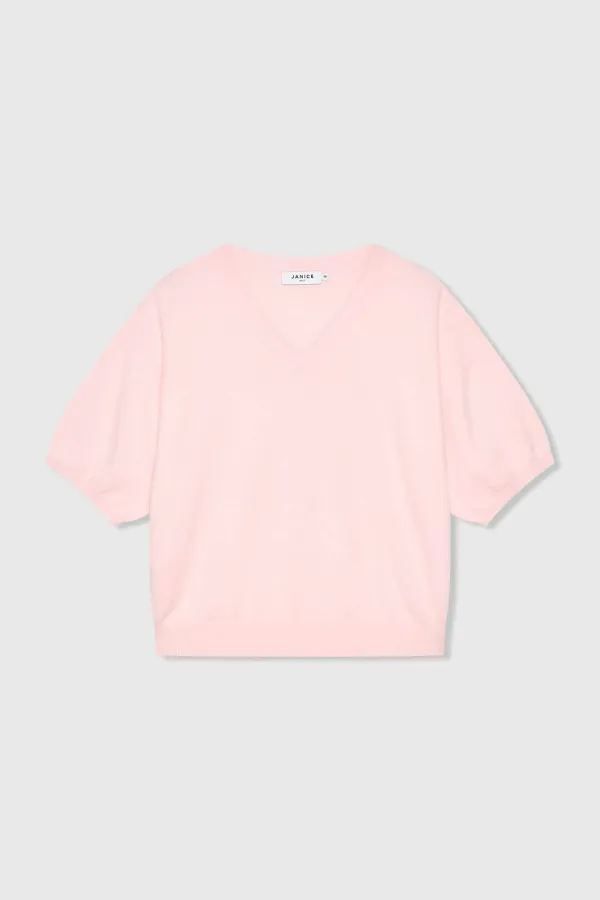 Kaschmir-Damenpullover mit V-Ausschnitt, Romeo, rosa