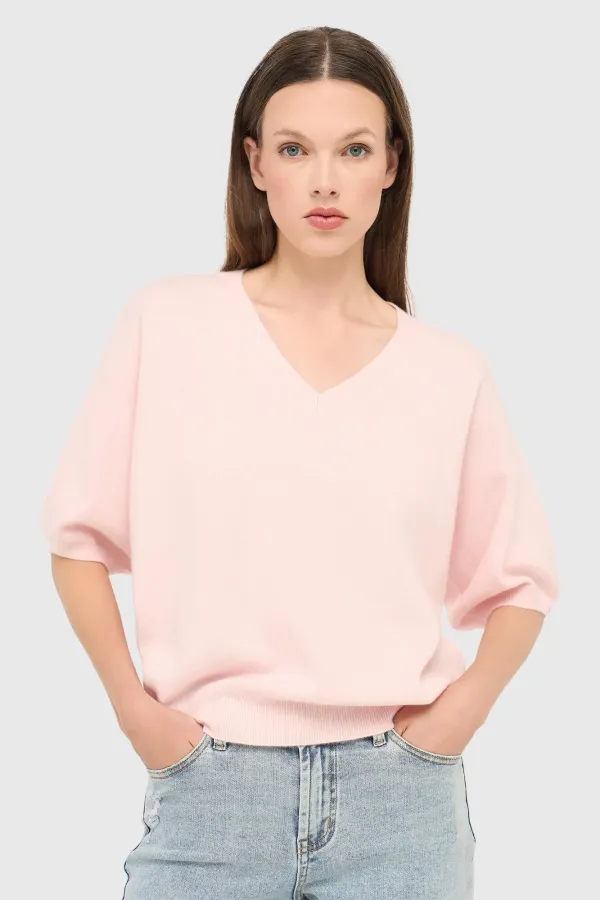 Kaschmir-Damenpullover mit V-Ausschnitt, Romeo, rosa
