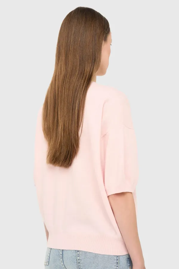 Kaschmir-Damenpullover mit V-Ausschnitt, Romeo, rosa