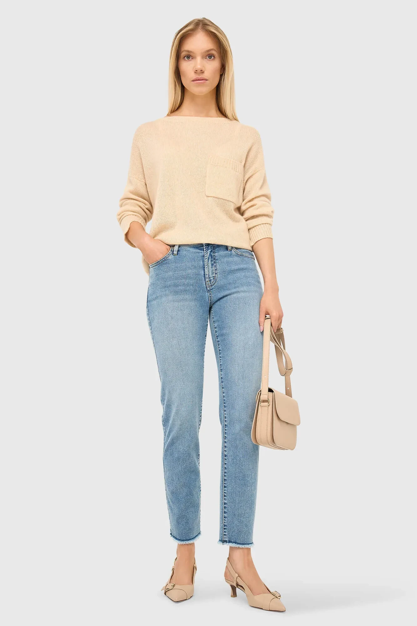 Kaschmir-Damenpullover mit weitem Ausschnitt, Dayton, beige