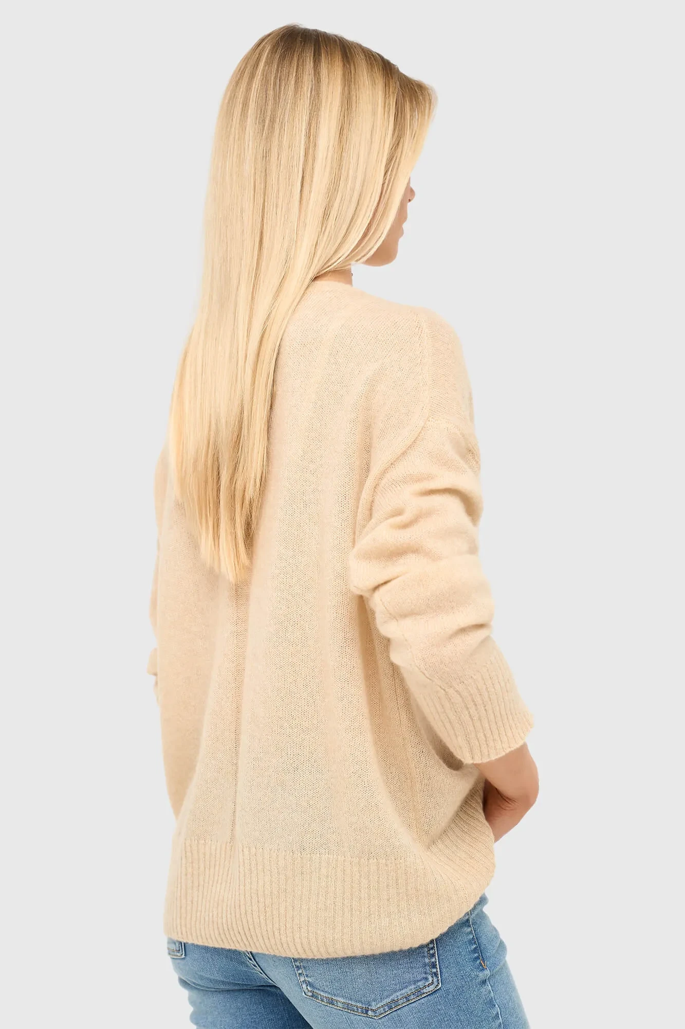 Kaschmir-Damenpullover mit weitem Ausschnitt, Dayton, beige