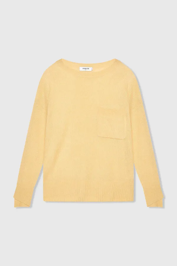 Kaschmir-Damenpullover mit weitem Ausschnitt, Dayton, gelb