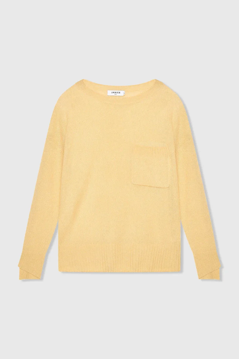 Kaschmir-Damenpullover mit weitem Ausschnitt, Dayton, gelb