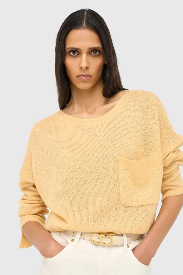 Kaschmir-Damenpullover mit weitem Ausschnitt, Dayton, gelb