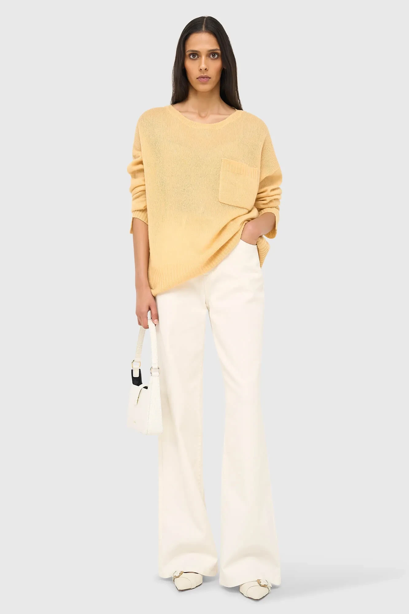 Women's Cashmere Sweater with Wide Neckline, Dayton Yellow