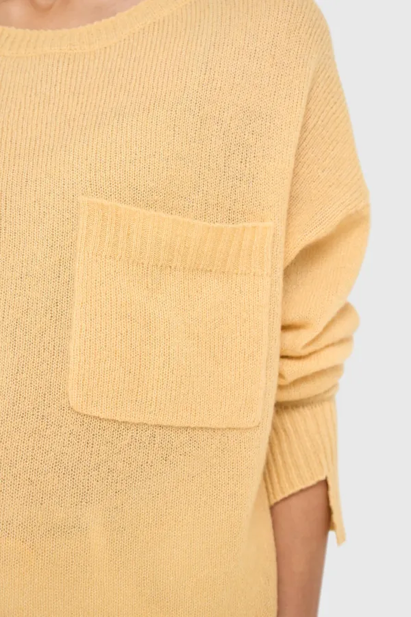 Kaschmir-Damenpullover mit weitem Ausschnitt, Dayton, gelb