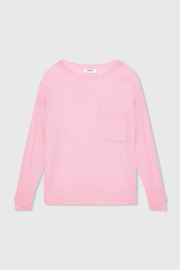 Kaschmir-Damenpullover mit weitem Ausschnitt, Dayton, Rosa