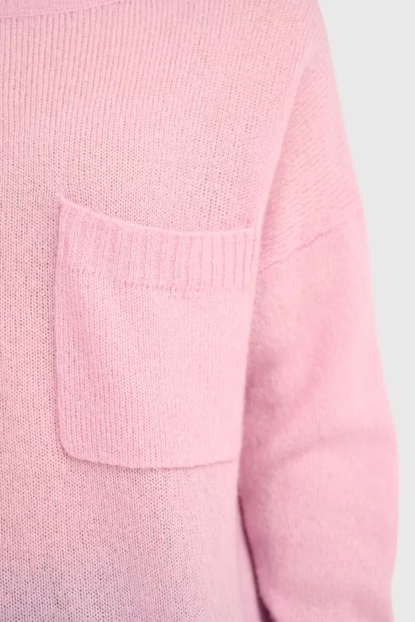 Kaschmir-Damenpullover mit weitem Ausschnitt, Dayton, Rosa