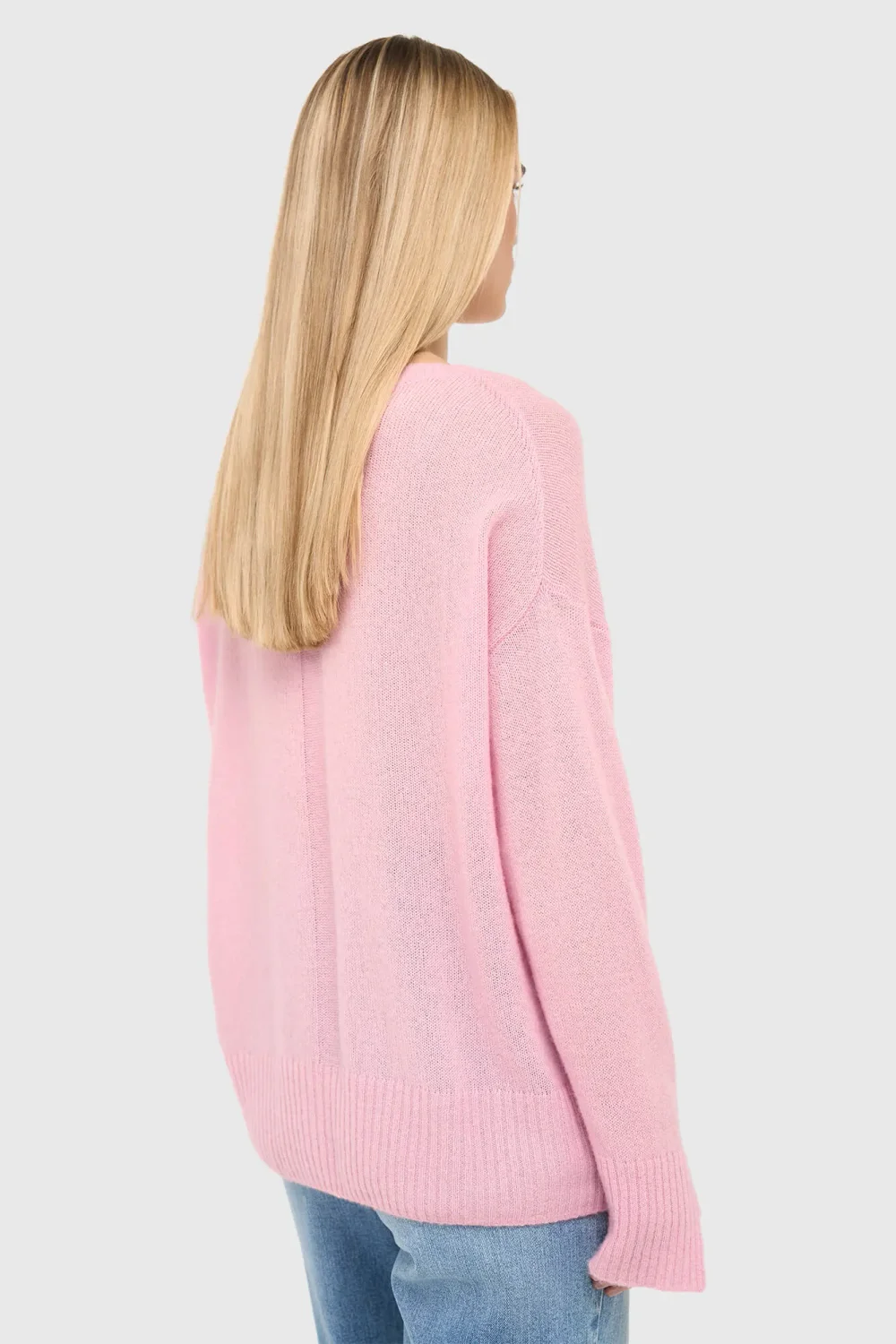 Kaschmir-Damenpullover mit weitem Ausschnitt, Dayton, Rosa