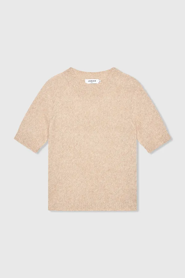 Women's Cashmere Short-Sleeve Sweater, Beige, Eloi
