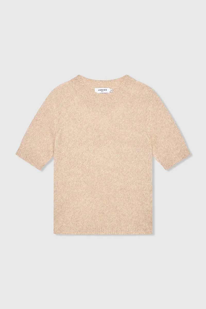 Women's Cashmere Short-Sleeve Sweater, Beige, Eloi