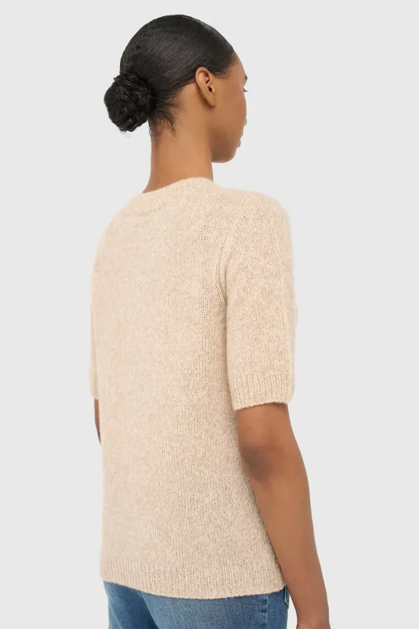 Women's Cashmere Short-Sleeve Sweater, Beige, Eloi