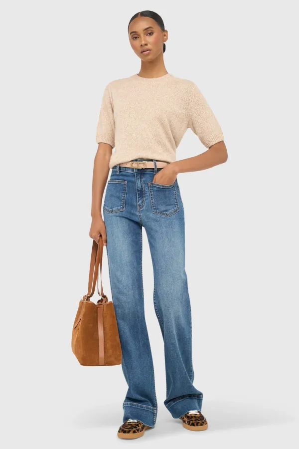 Women's Cashmere Short-Sleeve Sweater, Beige, Eloi