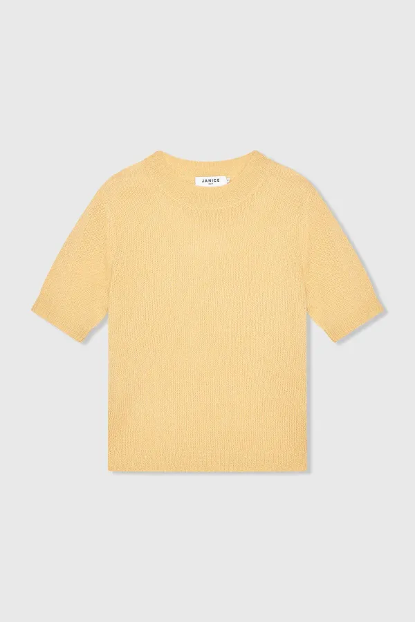 Women's Short-Sleeve Cashmere Sweater, Yellow, Eloi