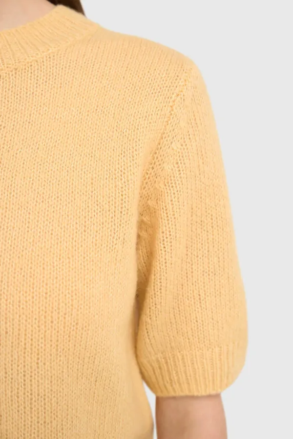 Women's Short-Sleeve Cashmere Sweater, Yellow, Eloi