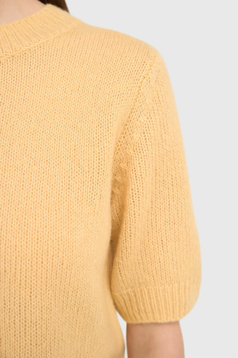 Women's Short-Sleeve Cashmere Sweater, Yellow, Eloi
