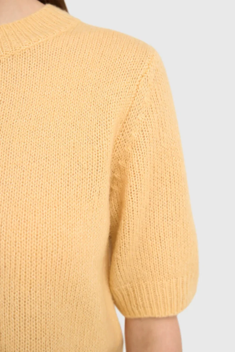 Women's Short-Sleeve Cashmere Sweater, Yellow, Eloi