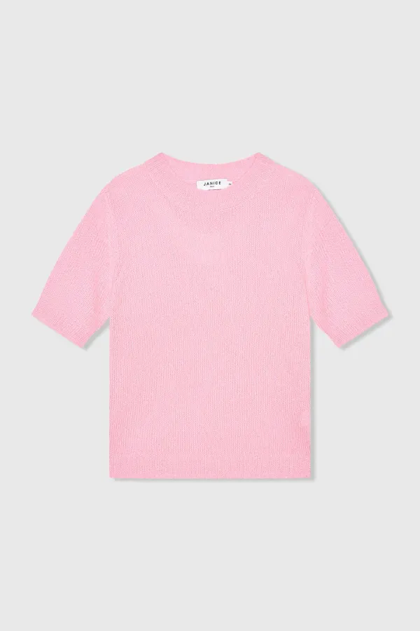 Women's Cashmere Short-Sleeve Sweater, Pink, Eloi