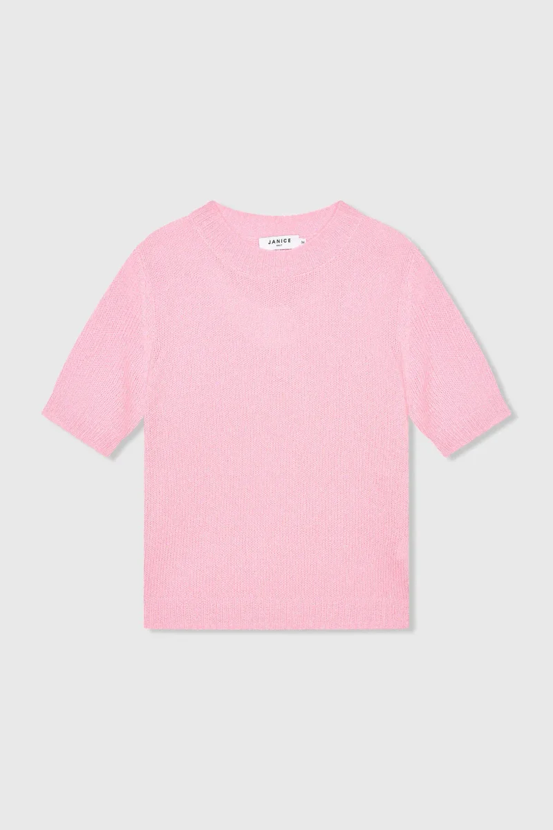 Kaschmir-Damenpullover mit kurzen Ärmeln, rosa, Eloi