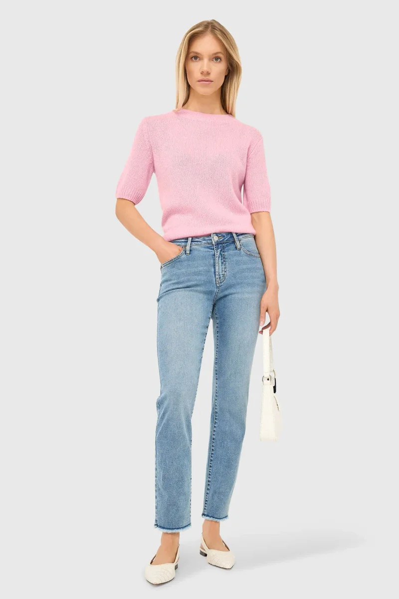 Kaschmir-Damenpullover mit kurzen Ärmeln, rosa, Eloi
