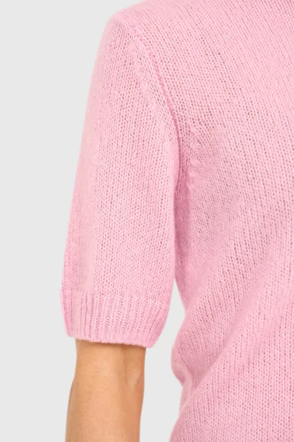 Women's Cashmere Short-Sleeve Sweater, Pink, Eloi