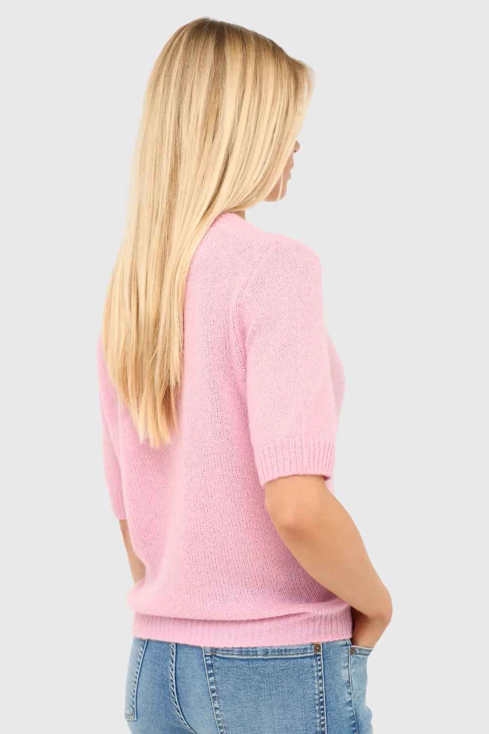Kaschmir-Damenpullover mit kurzen Ärmeln, rosa, Eloi