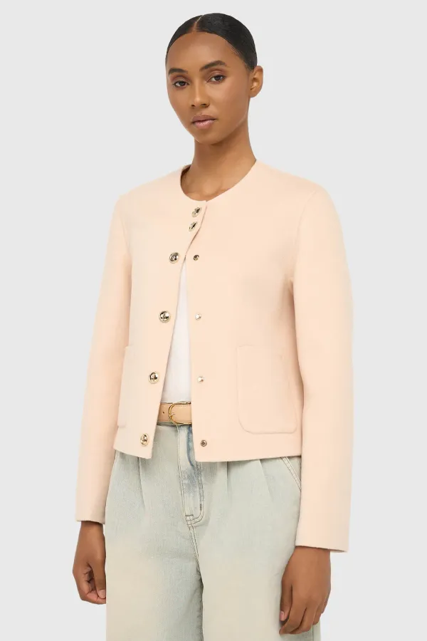 Kurzarm-Kaschmirjacke für Damen von Vince, Double Face, Pfirsich