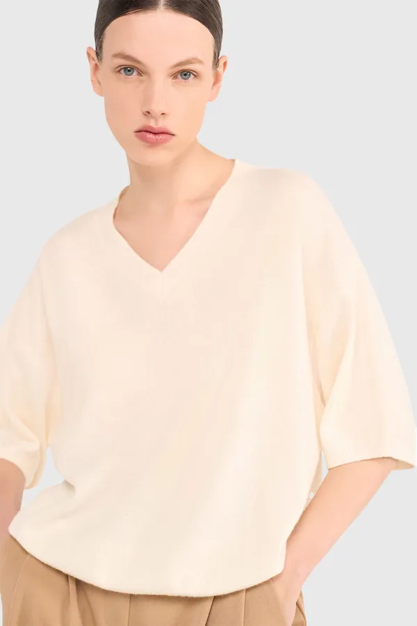 Cashmere Trui Dames Korte Mouw Romeo Off White