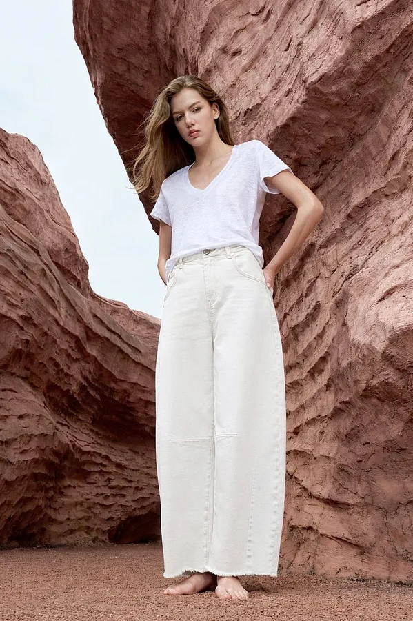 Barrel-Jeans für Damen, mittlere Leibhöhe, weiß, Größe 183, Billy
