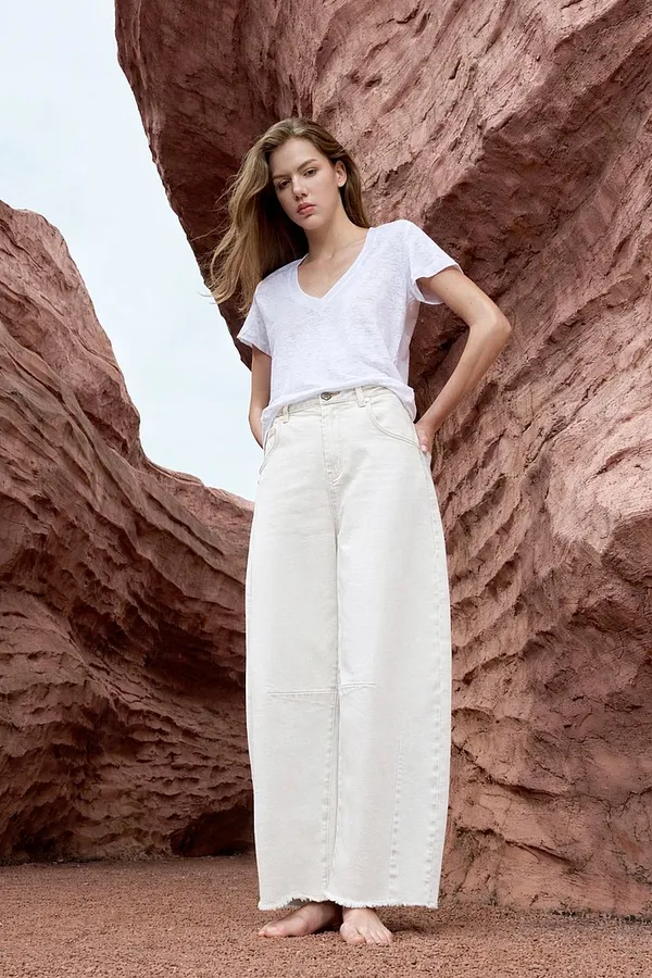 Women's Mid-Rise White Barrel Jeans 183 Billy