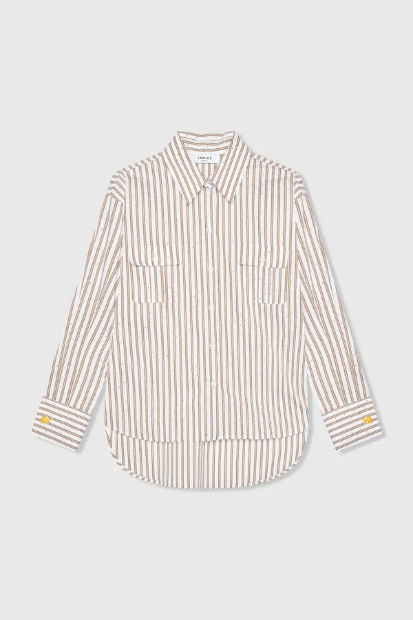 Women's Striped Brown Blouse by Ilan