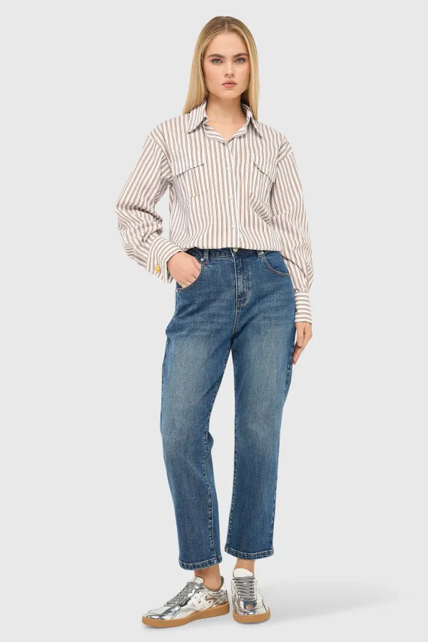 Women's Striped Brown Blouse by Ilan