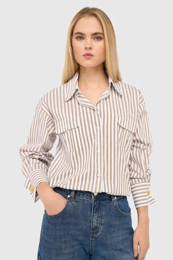 Women's Striped Brown Blouse by Ilan