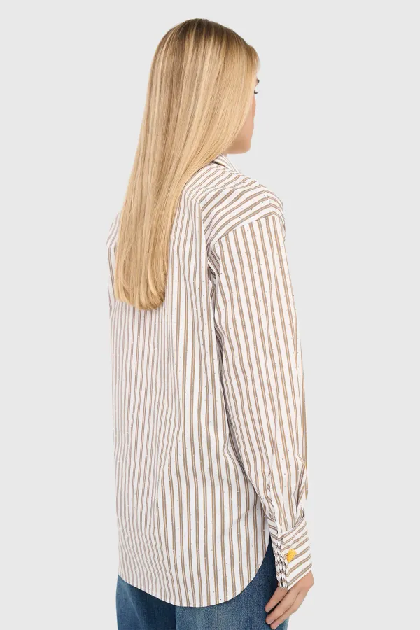 Women's Striped Brown Blouse by Ilan