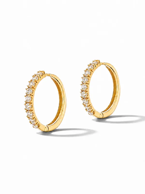 Gouden Oorbellen Huggy Loops Zirkonia Copain Medium