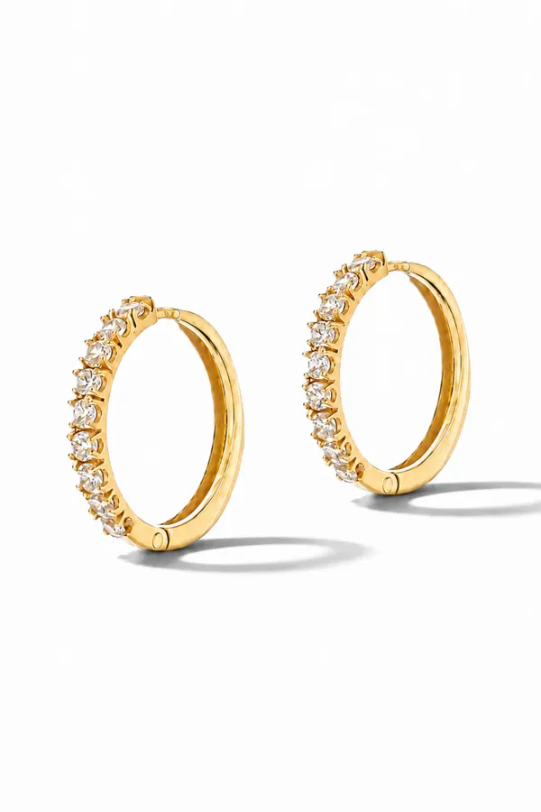 Gouden Oorbellen Huggy Loops Zirkonia Copain Medium