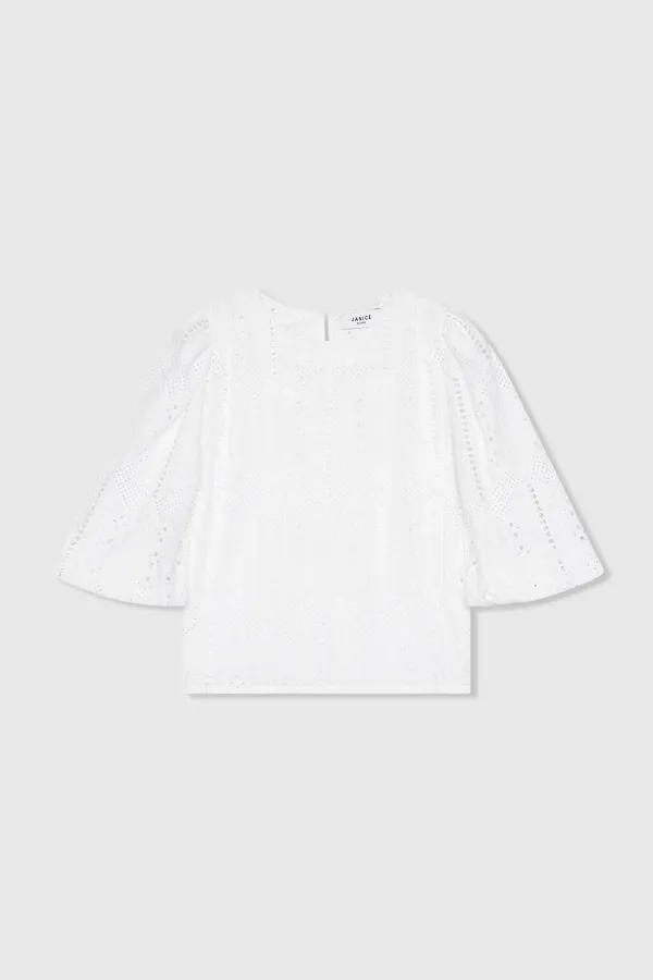 Women's Puffed-Sleeve Top by Elian in White Lace