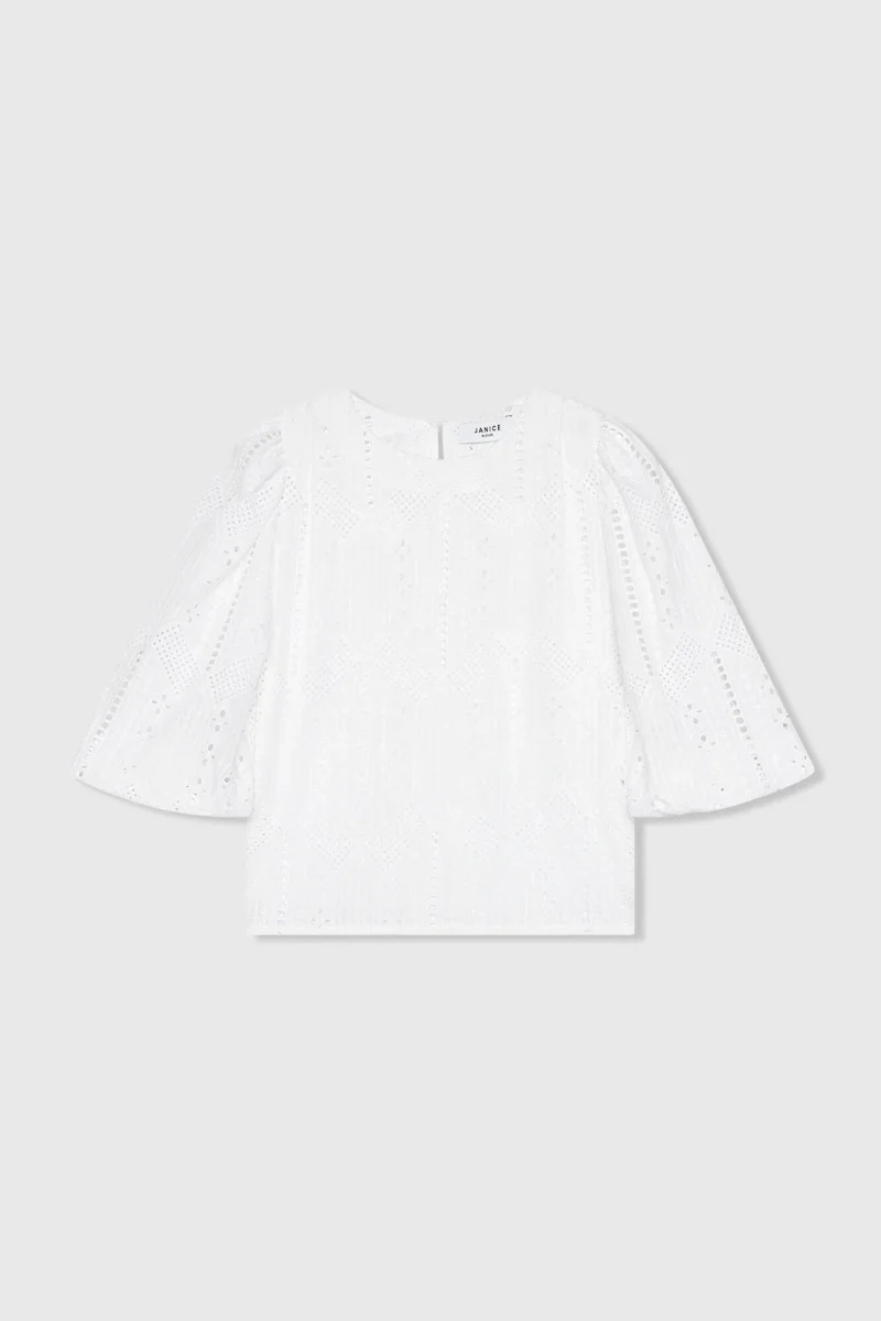 Women's Puffed-Sleeve Top by Elian in White Lace