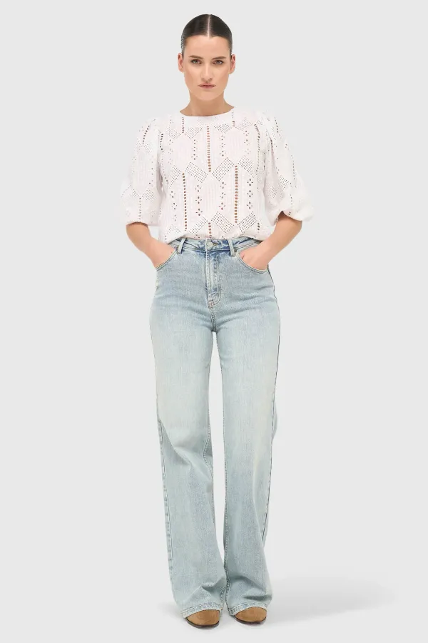 Women's Puffed-Sleeve Top by Elian in White Lace