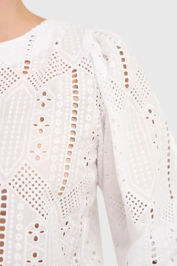 Women's Puffed-Sleeve Top by Elian in White Lace