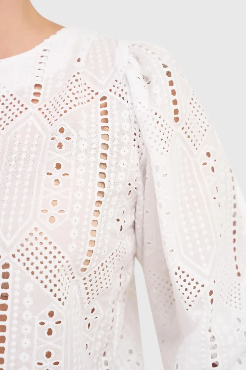 Women's Puffed-Sleeve Top by Elian in White Lace