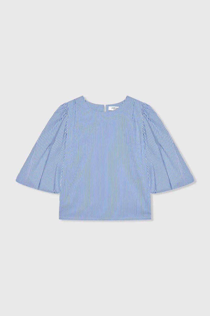 Women's Puffed-Sleeve Striped Top by Elian in Blue