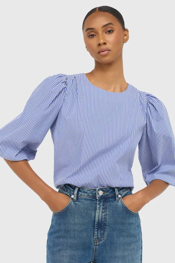 Women's Puffed-Sleeve Striped Top by Elian in Blue