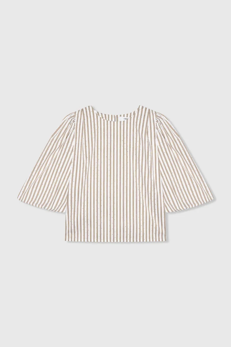 Women's Puffed-Sleeve Striped Top by Elian in Brown