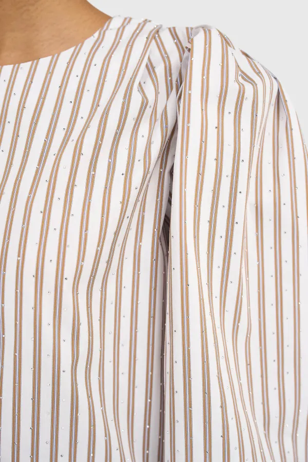 Women's Puffed-Sleeve Striped Top by Elian in Brown