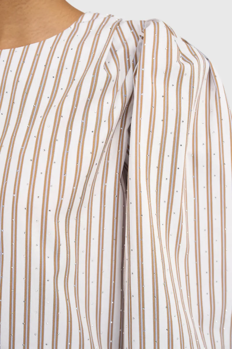 Women's Puffed-Sleeve Striped Top by Elian in Brown