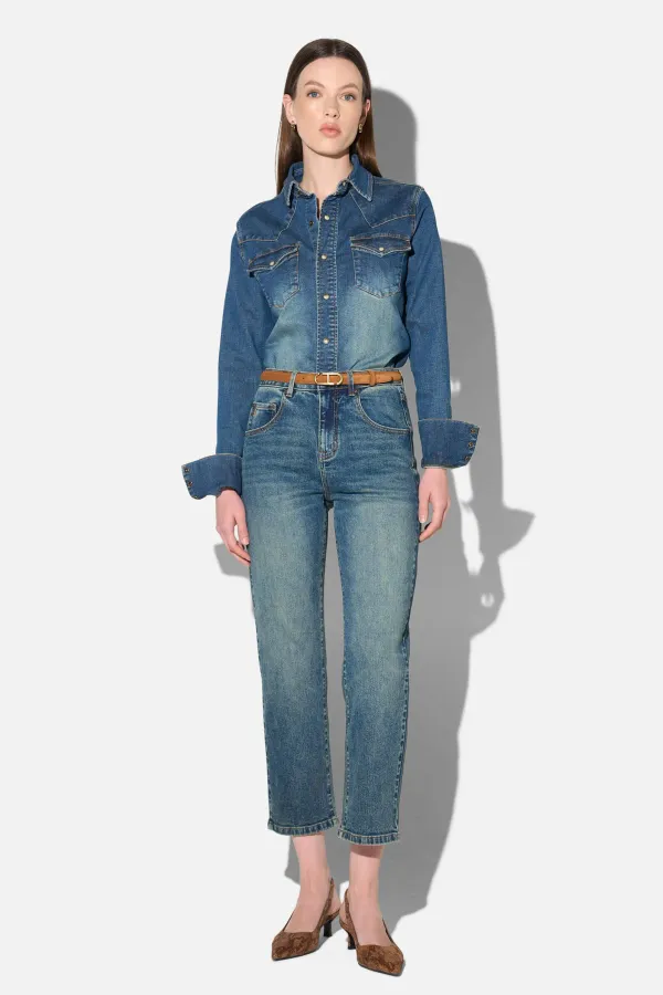 Denim Blouse Dames Stretch Levi Blauw 357